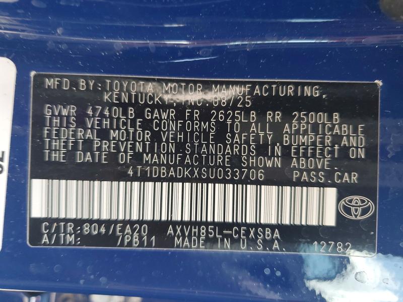 67857186 :رقم المزاد ، 4T1DBADKXSU033706 vin ، 2025 Toyota Camry مزاد بيع