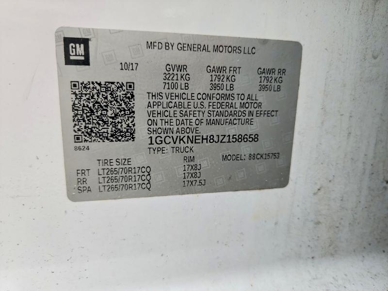 Aukcja sprzedaży 2018 Chevrolet Silverado, vin: 1GCVKNEH8JZ158658, numer aukcji: 68552556