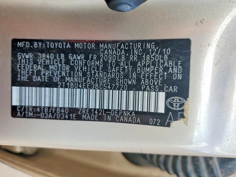 Aukcja sprzedaży 2011 Toyota Corolla, vin: 2T1BU4EE3BC547720, numer aukcji: 68146616