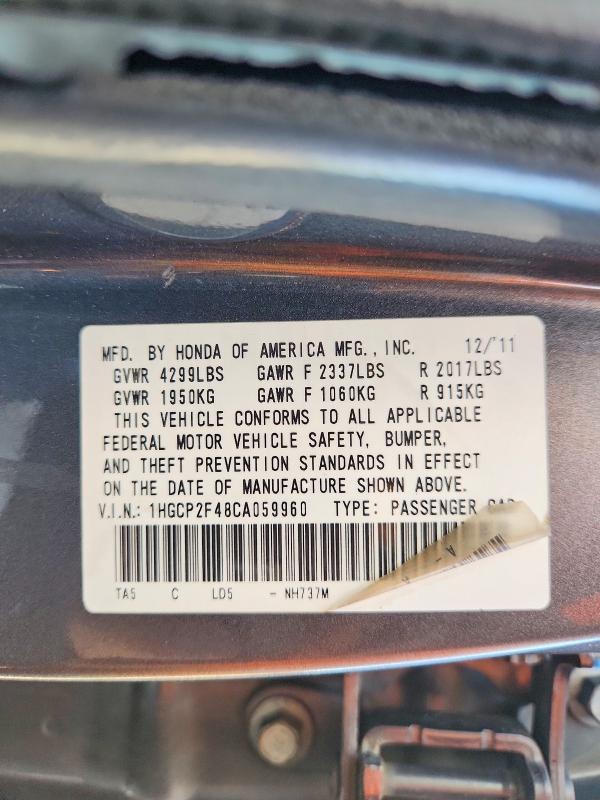 Aukcja sprzedaży 2012 Honda Accord, vin: 1HGCP2F48CA059960, numer aukcji: 68983926