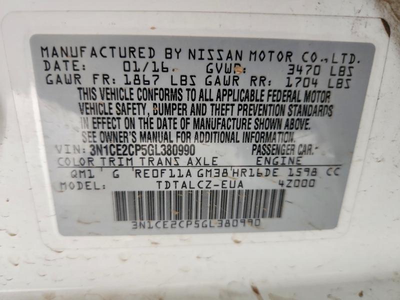 Aukcja sprzedaży 2016 Nissan Versa Note, vin: 3N1CE2CP5GL380990, numer aukcji: 69378676