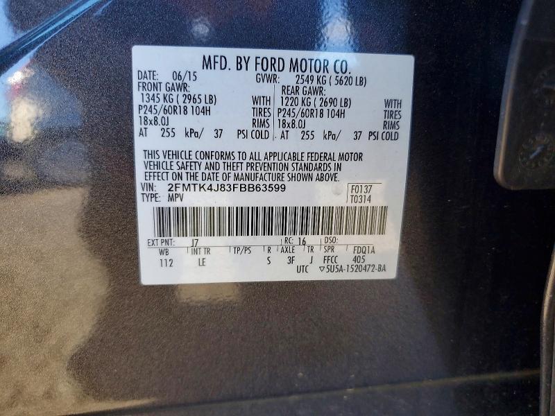 Продаж на аукціоні авто 2015 Ford Edge, vin: 2FMTK4J83FBB63599, номер лоту: 69606116