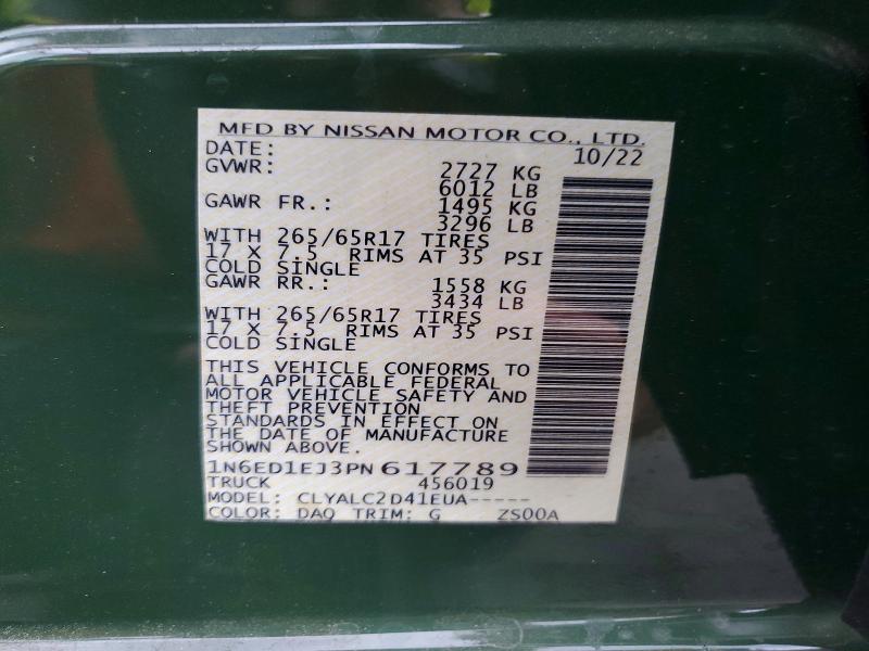 2023 Nissan Frontier მანქანა იყიდება აუქციონზე, vin: 1N6ED1EJ3PN617789, აუქციონის ნომერი: 68206876