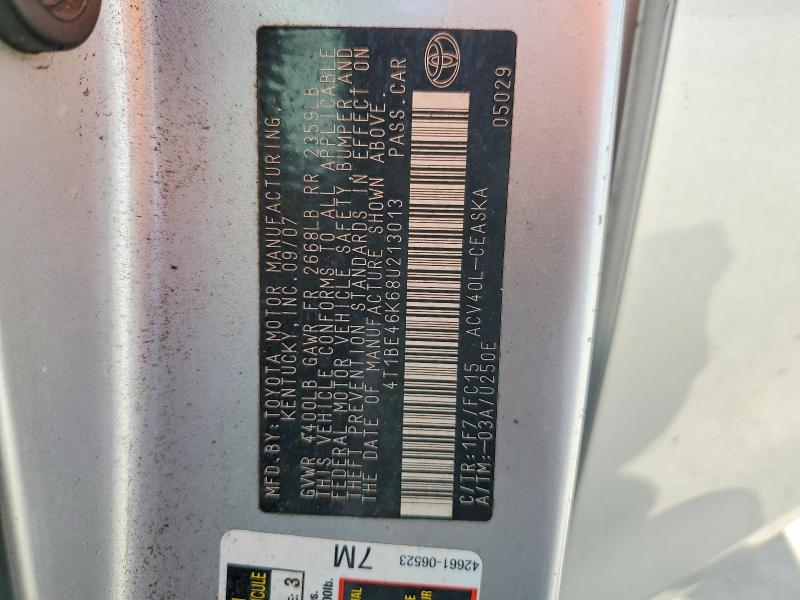 70083186 :رقم المزاد ، 4T1BE46K68U213013 vin ، 2008 Toyota Camry مزاد بيع