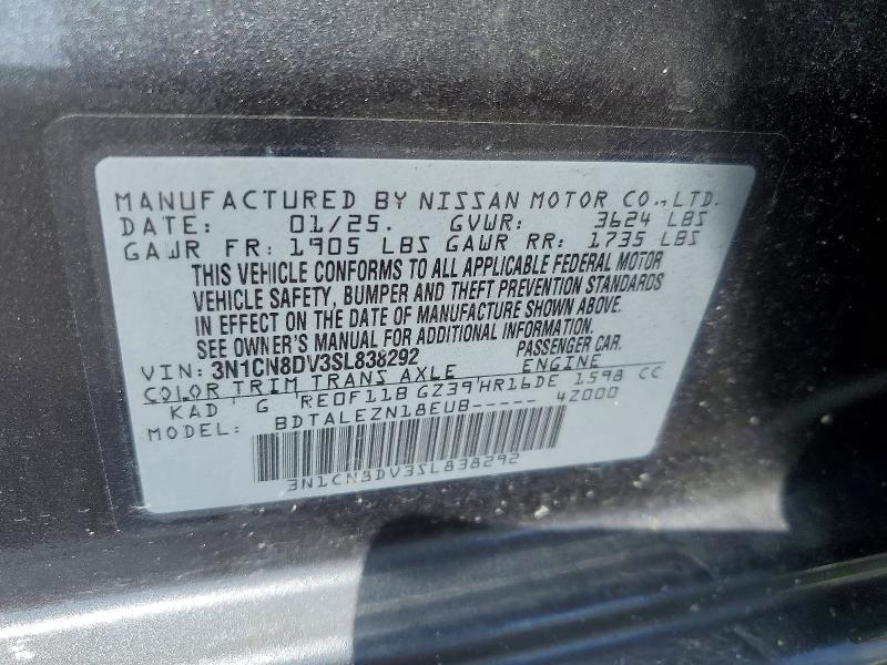 69439656 :رقم المزاد ، 3N1CN8DV3SL838292 vin ، 2025 Nissan Versa مزاد بيع