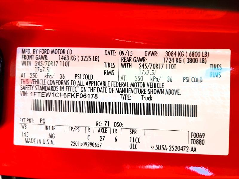 2015 Ford F150 მანქანა იყიდება აუქციონზე, vin: 1FTEW1CF6FKF06178, აუქციონის ნომერი: 70463986