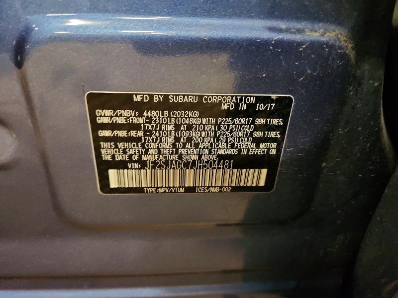 Aukcja sprzedaży 2018 Subaru Forester, vin: JF2SJAGC7JH504481, numer aukcji: 67434286