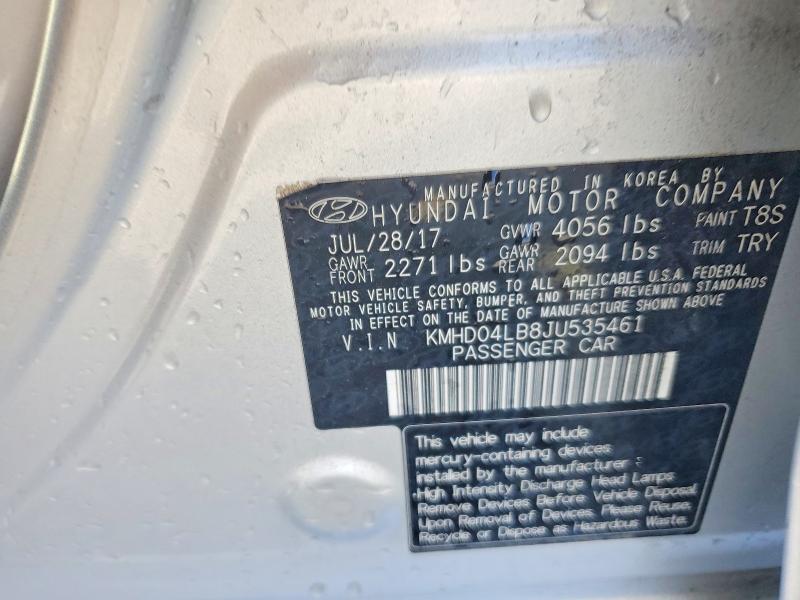 2018 Hyundai Elantra მანქანა იყიდება აუქციონზე, vin: KMHD04LB8JU535461, აუქციონის ნომერი: 67713986