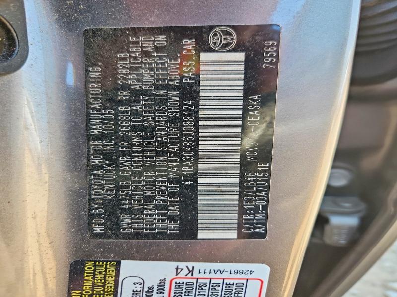 2006 Toyota Camry მანქანა იყიდება აუქციონზე, vin: 4T1BA30K86U088124, აუქციონის ნომერი: 68983456