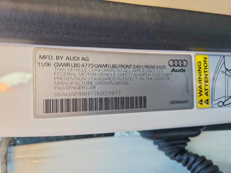 Aukcja sprzedaży 2007 Audi A4, vin: WAUAF48H77K022917, numer aukcji: 71230166