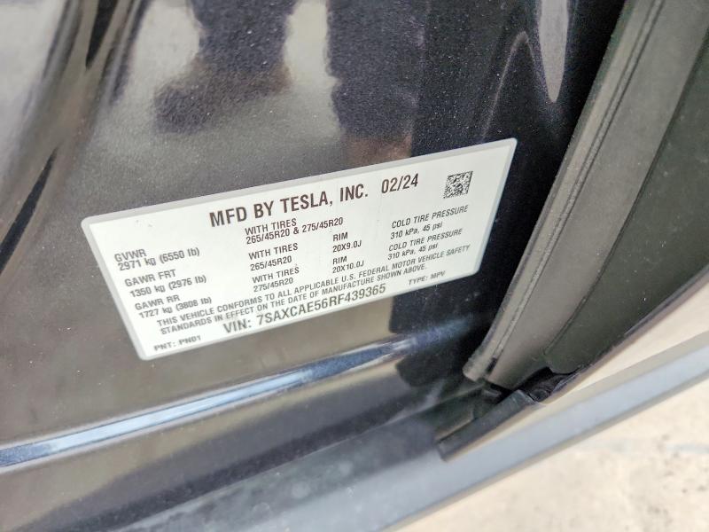 69385586 :رقم المزاد ، 7SAXCAE56RF439365 vin ، 2024 Tesla Model X مزاد بيع