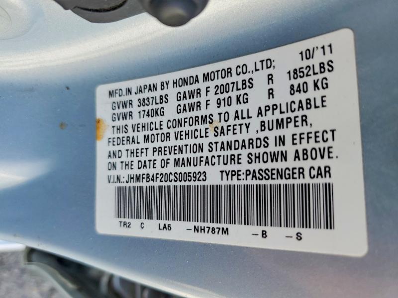 Продаж на аукціоні авто 2012 Honda Civic, vin: JHMFB4F20CS005923, номер лоту: 69432116
