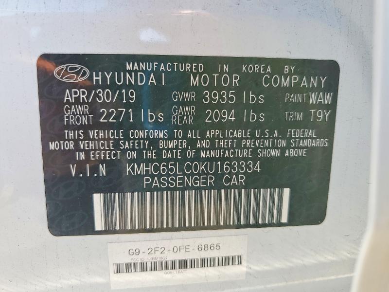 Aukcja sprzedaży 2019 Hyundai Ioniq, vin: KMHC65LC0KU163334, numer aukcji: 69204556