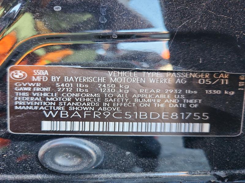 Продаж на аукціоні авто 2011 Bmw 550, vin: WBAFR9C51BDE81755, номер лоту: 67890556