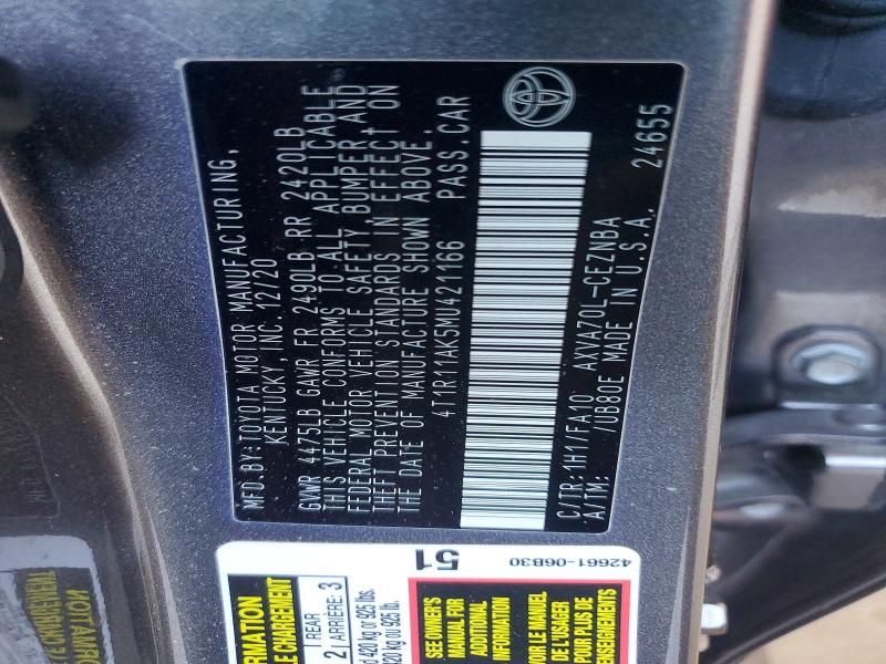70675016 :رقم المزاد ، 4T1R11AK5MU421166 vin ، 2021 Toyota Camry مزاد بيع