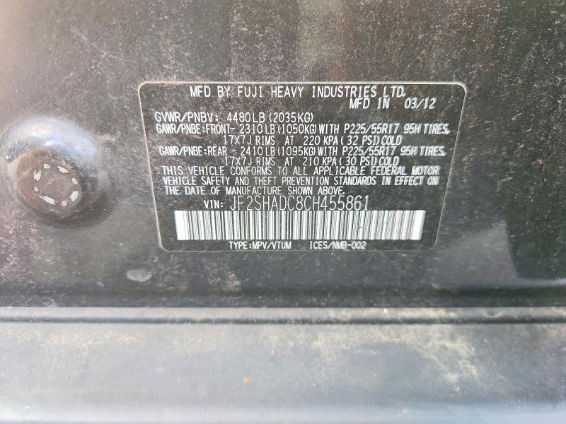 69166776 :رقم المزاد ، JF2SHADC8CH455861 vin ، 2012 Subaru Forester مزاد بيع