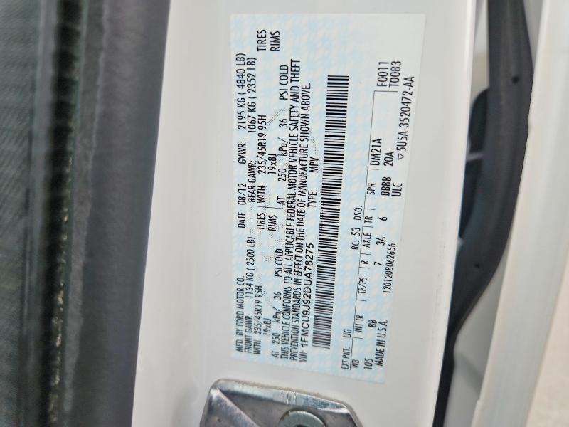 2013 Ford Escape მანქანა იყიდება აუქციონზე, vin: 1FMCU9J92DUA78275, აუქციონის ნომერი: 69682236