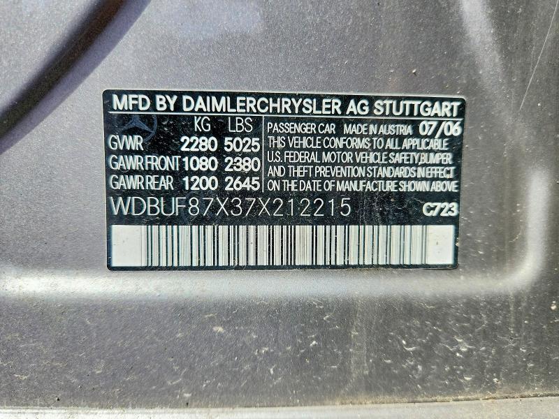 2007 Mercedes-benz E მანქანა იყიდება აუქციონზე, vin: WDBUF87X37X212215, აუქციონის ნომერი: 67836516