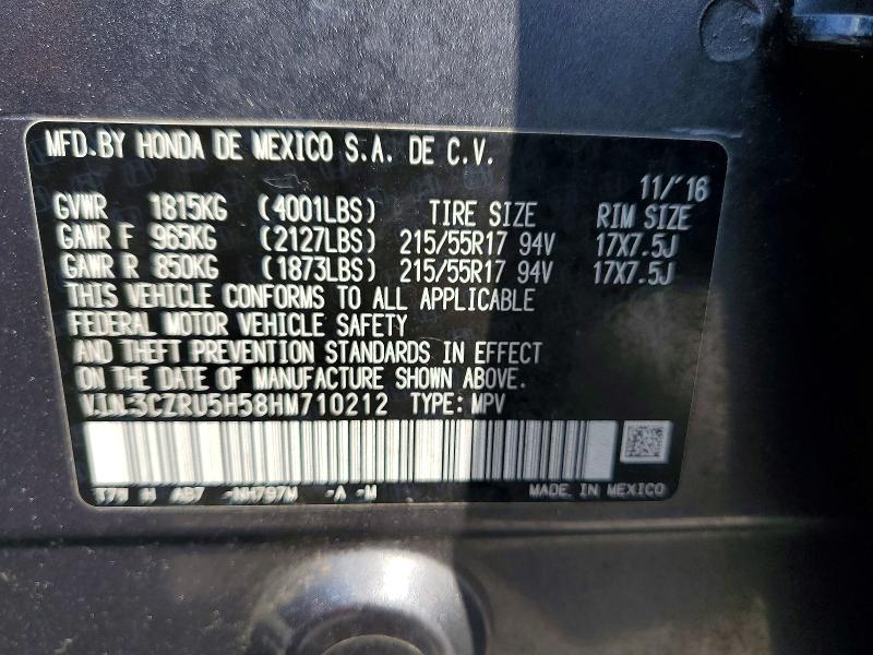 67998176 :رقم المزاد ، 3CZRU5H58HM710212 vin ، 2017 Honda Hr-v مزاد بيع