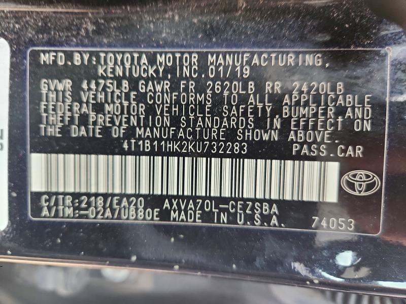 Aukcja sprzedaży 2019 Toyota Camry, vin: 4T1B11HK2KU732283, numer aukcji: 68504176