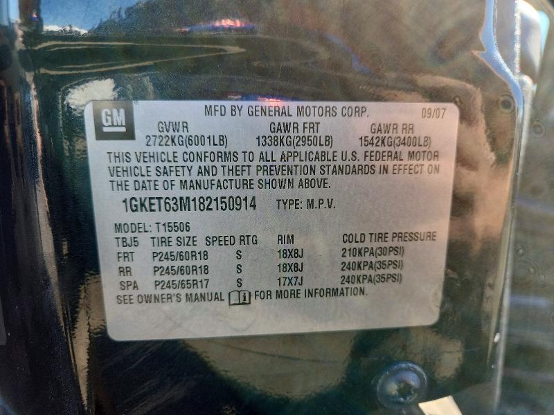 69965096 :رقم المزاد ، 1GKET63M182150914 vin ، 2008 Gmc Envoy مزاد بيع