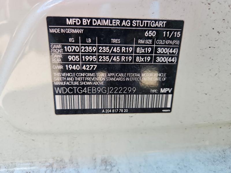 69371336 :رقم المزاد ، WDCTG4EB9GJ222299 vin ، 2016 Mercedes-benz Gla مزاد بيع