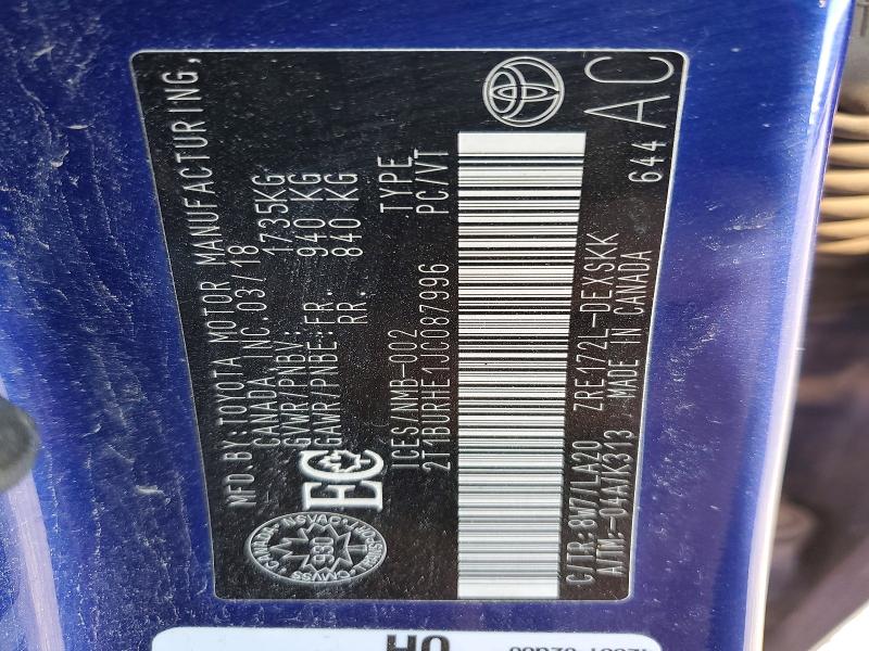 Продажа на аукционе авто 2018 Toyota Corolla, vin: 2T1BURHE1JC087996, номер лота: 69538666