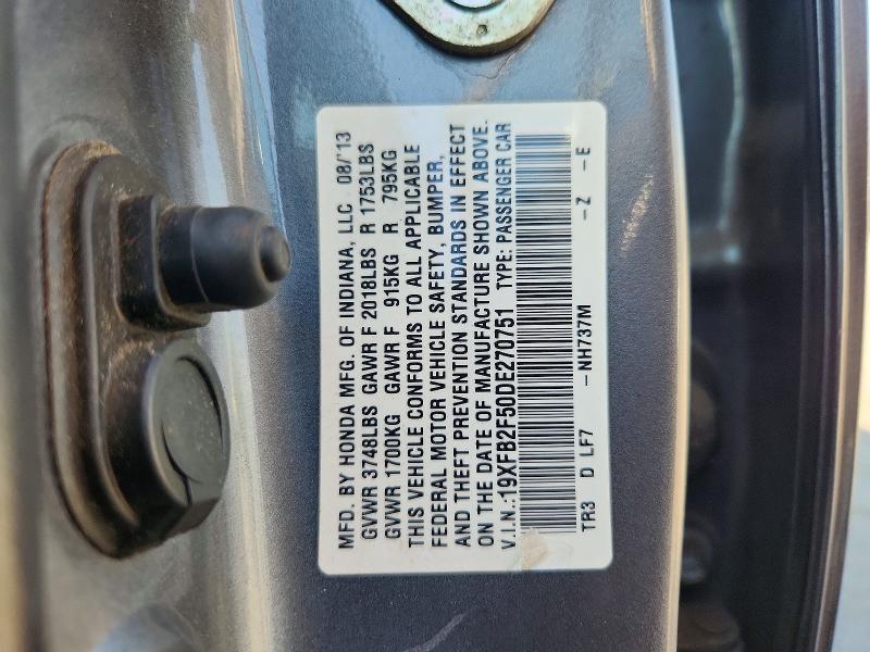 Продаж на аукціоні авто 2013 Honda Civic, vin: 19XFB2F50DE270751, номер лоту: 70476206
