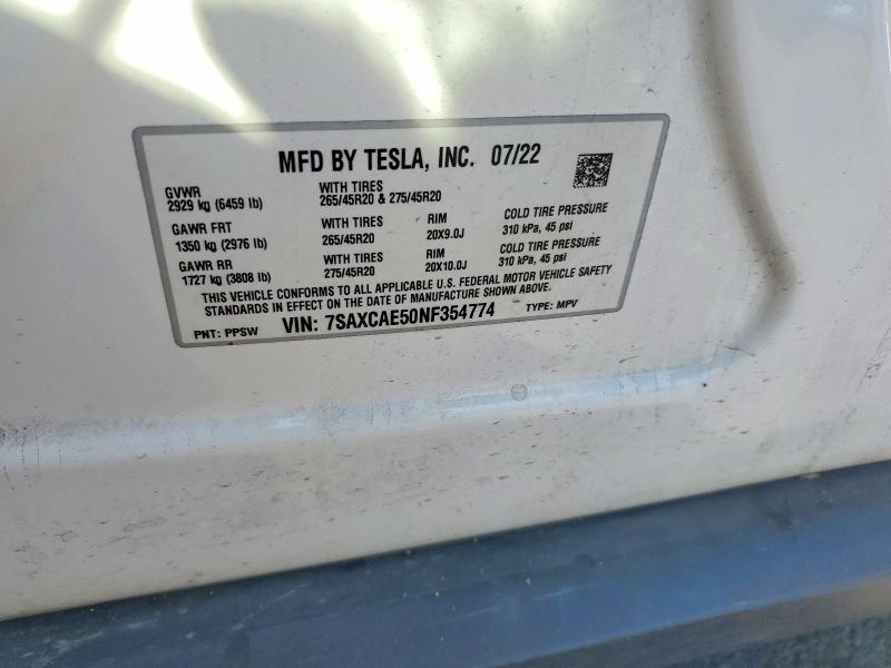 Aukcja sprzedaży 2022 Tesla Model X, vin: 7SAXCAE50NF354774, numer aukcji: 68049056