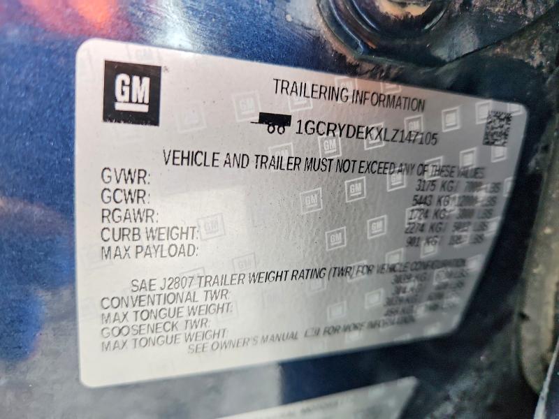 69908156 :رقم المزاد ، 1GCRYDEKXLZ147105 vin ، 2020 Chevrolet Silverado مزاد بيع