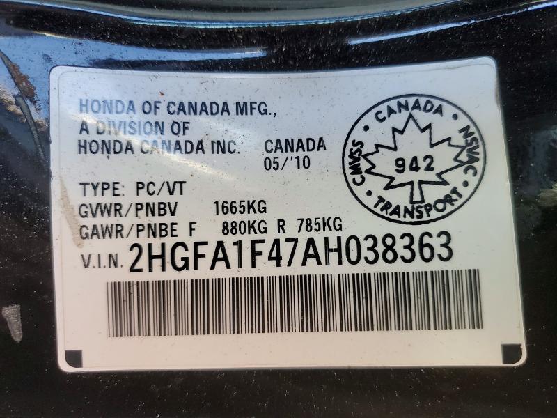Продаж на аукціоні авто 2010 Honda Civic, vin: 2HGFA1F47AH038363, номер лоту: 69891166