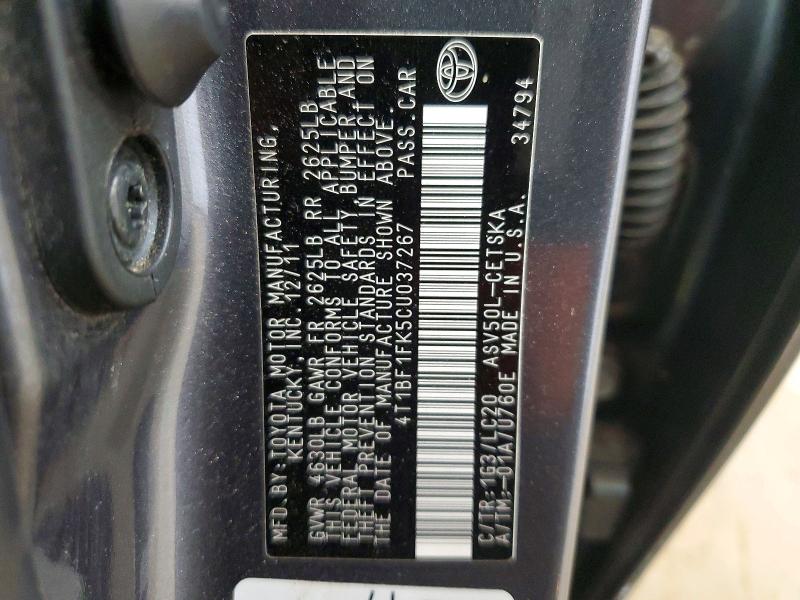 Aukcja sprzedaży 2012 Toyota Camry, vin: 4T1BF1FK5CU037267, numer aukcji: 67784936