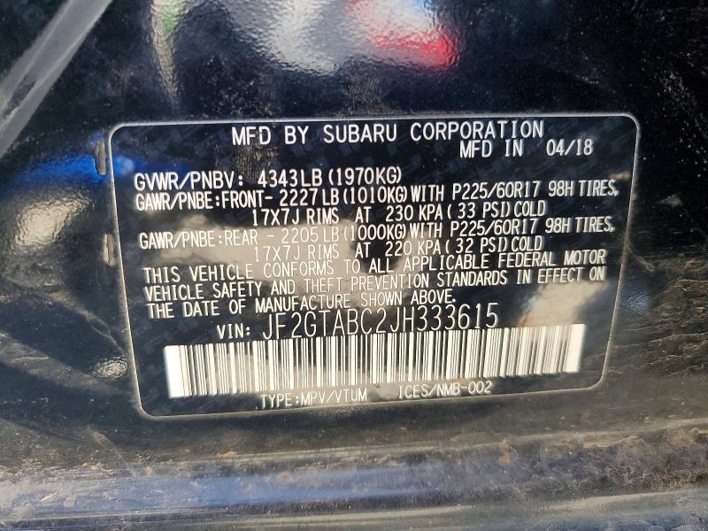 Aukcja sprzedaży 2018 Subaru Crosstrek, vin: JF2GTABC2JH333615, numer aukcji: 68816706