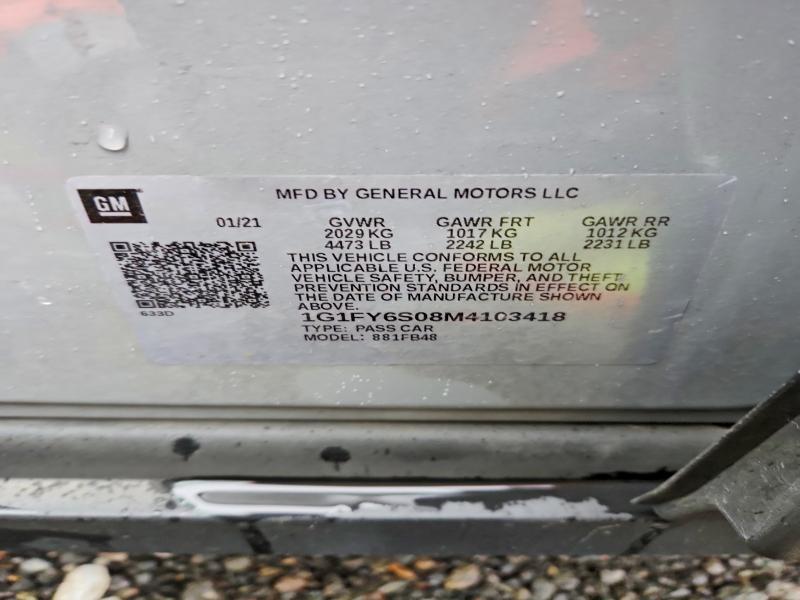 Продажа на аукционе авто 2021 Chevrolet Bolt Ev, vin: 1G1FY6S08M4103418, номер лота: 70361906