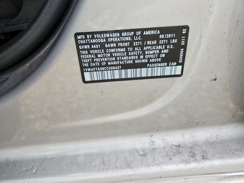 Продаж на аукціоні авто 2012 Volkswagen Passat, vin: 1VWAP7A39CC008437, номер лоту: 67474216
