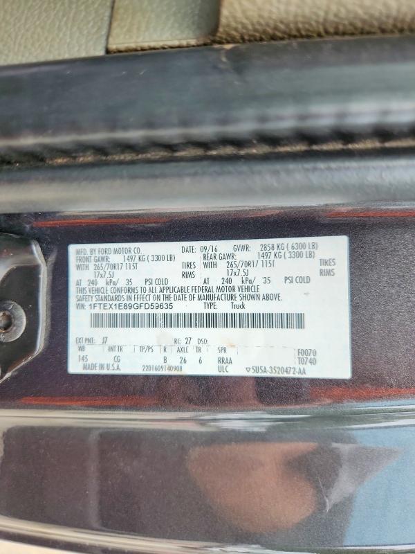 67940066 :رقم المزاد ، 1FTEX1E89GFD59635 vin ، 2016 Ford F150 مزاد بيع