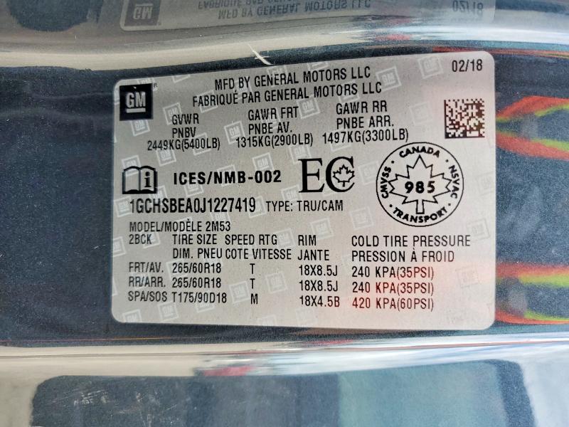 2018 Chevrolet Colorado მანქანა იყიდება აუქციონზე, vin: 1GCHSBEA0J1227419, აუქციონის ნომერი: 68775836