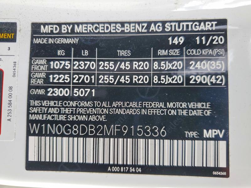 Aukcja sprzedaży 2021 Mercedes-benz Glc, vin: W1N0G8DB2MF915336, numer aukcji: 69482226