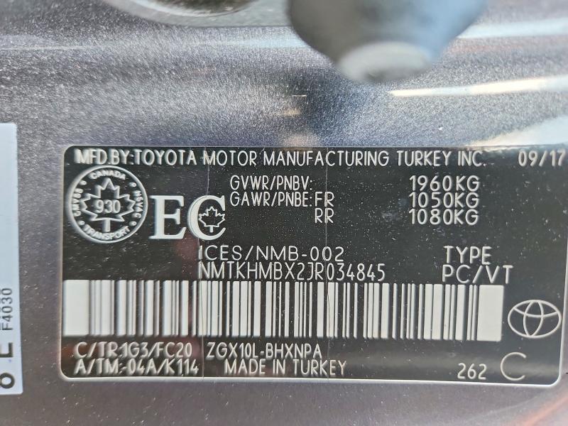 Продаж на аукціоні авто 2018 Toyota C-hr, vin: NMTKHMBX2JR034845, номер лоту: 69810976