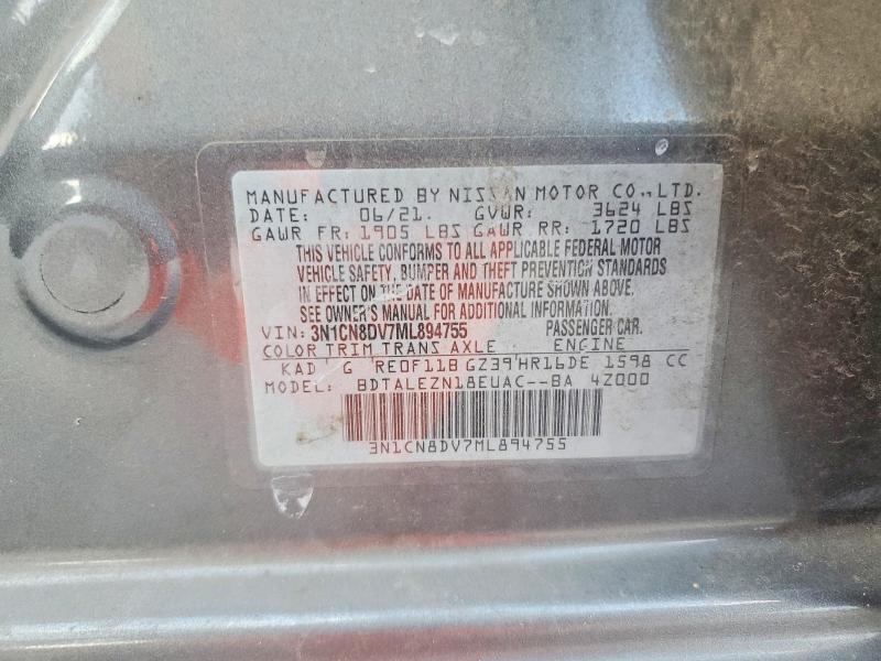 Продаж на аукціоні авто 2021 Nissan Versa, vin: 3N1CN8DV7ML894755, номер лоту: 67369566