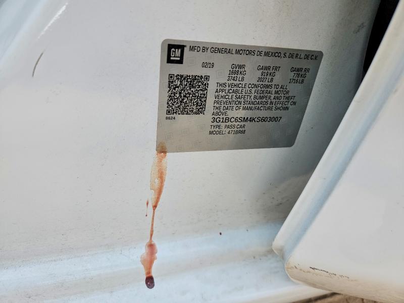 70227716 :رقم المزاد ، 3G1BC6SM4KS603007 vin ، 2019 Chevrolet Cruze مزاد بيع