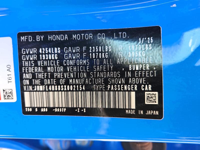 2025 Honda Civic მანქანა იყიდება აუქციონზე, vin: JHMFL4H88SX002154, აუქციონის ნომერი: 70673466