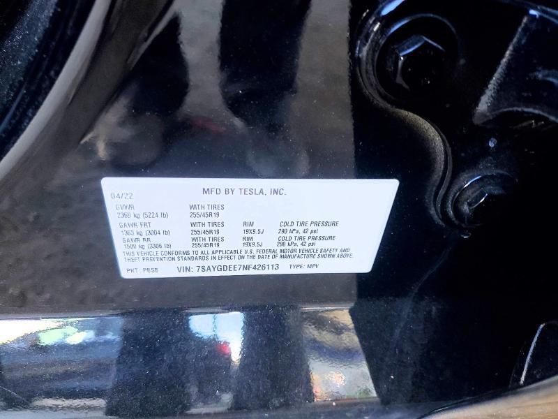 Aukcja sprzedaży 2022 Tesla Model Y, vin: 7SAYGDEE7NF426113, numer aukcji: 69033966