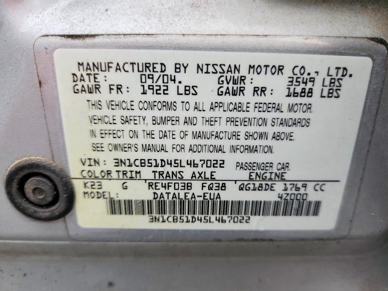 Продаж на аукціоні авто 2005 Nissan Sentra, vin: 3N1CB51D45L467022, номер лоту: 70120886