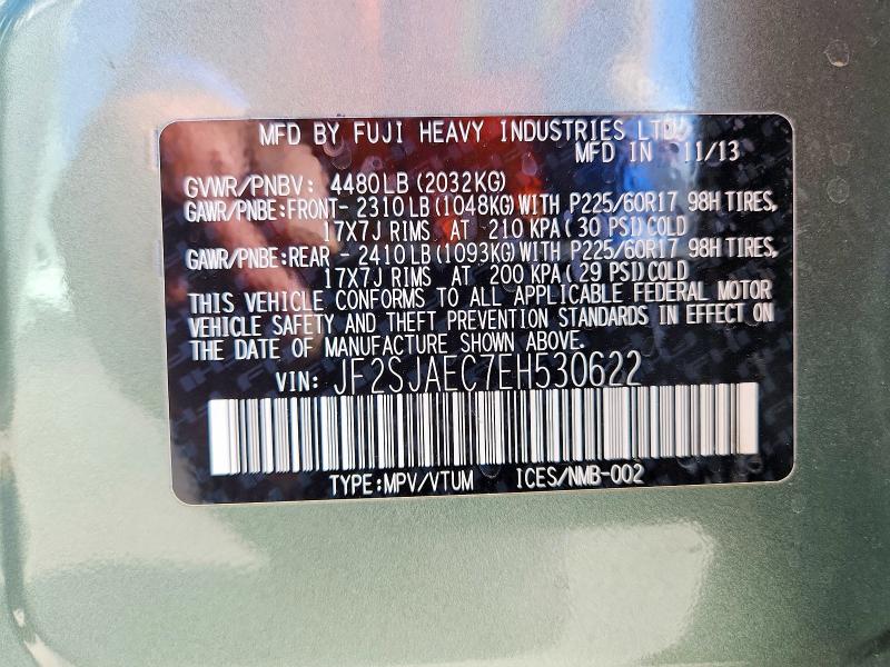 Aukcja sprzedaży 2014 Subaru Forester, vin: JF2SJAEC7EH530622, numer aukcji: 68431586