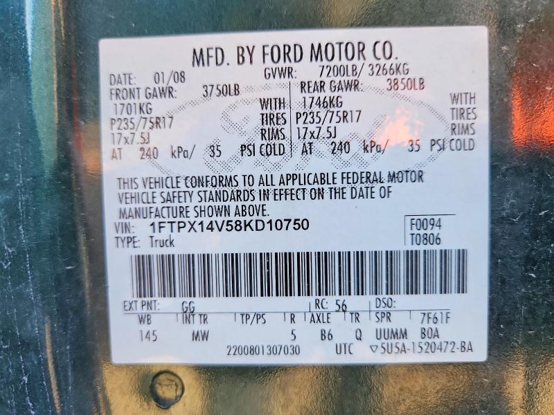 Продажа на аукционе авто 2008 Ford F150, vin: 1FTPX14V58KD10750, номер лота: 70957706