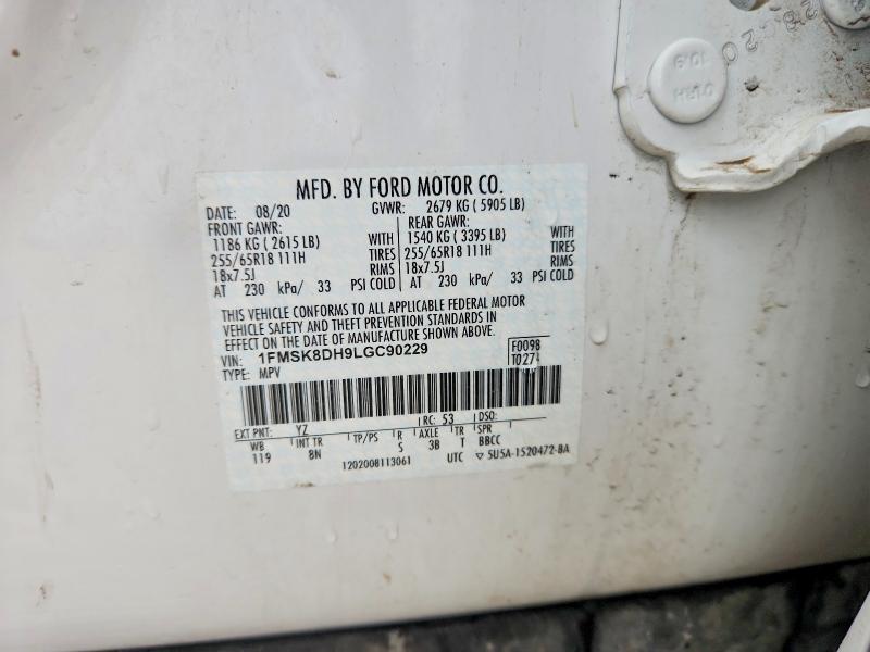 2020 Ford Explorer მანქანა იყიდება აუქციონზე, vin: 1FMSK8DH9LGC90229, აუქციონის ნომერი: 70362776