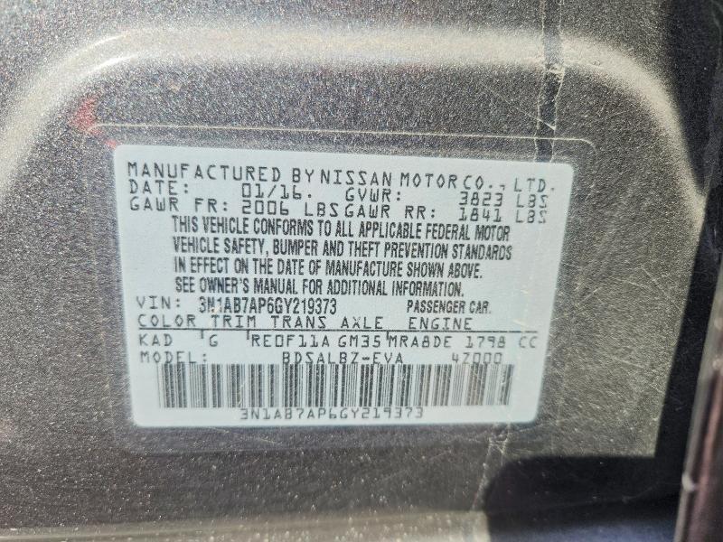 Aukcja sprzedaży 2016 Nissan Sentra, vin: 3N1AB7AP6GY219373, numer aukcji: 69804946