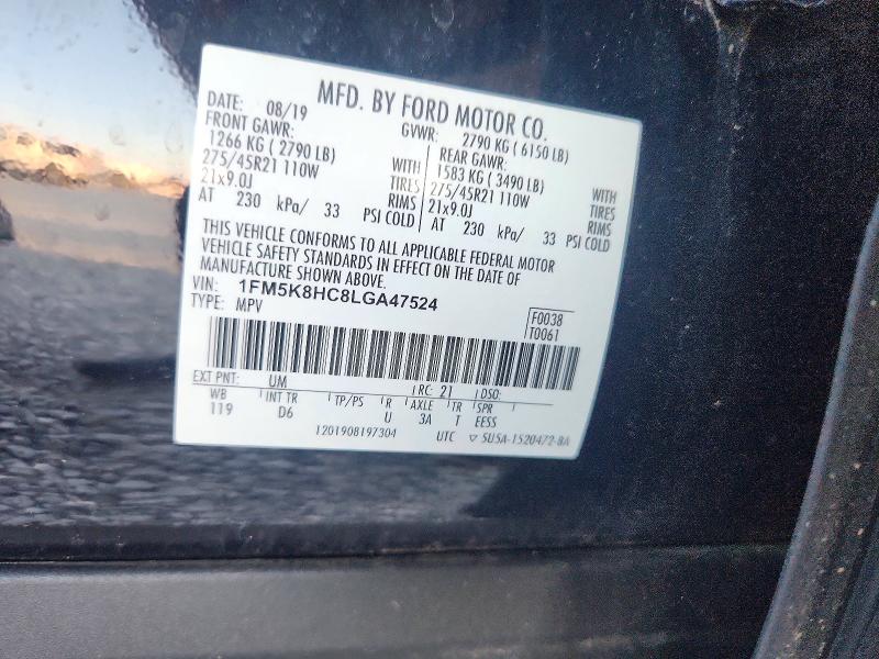68236096 :رقم المزاد ، 1FM5K8HC8LGA47524 vin ، 2020 Ford Explorer مزاد بيع