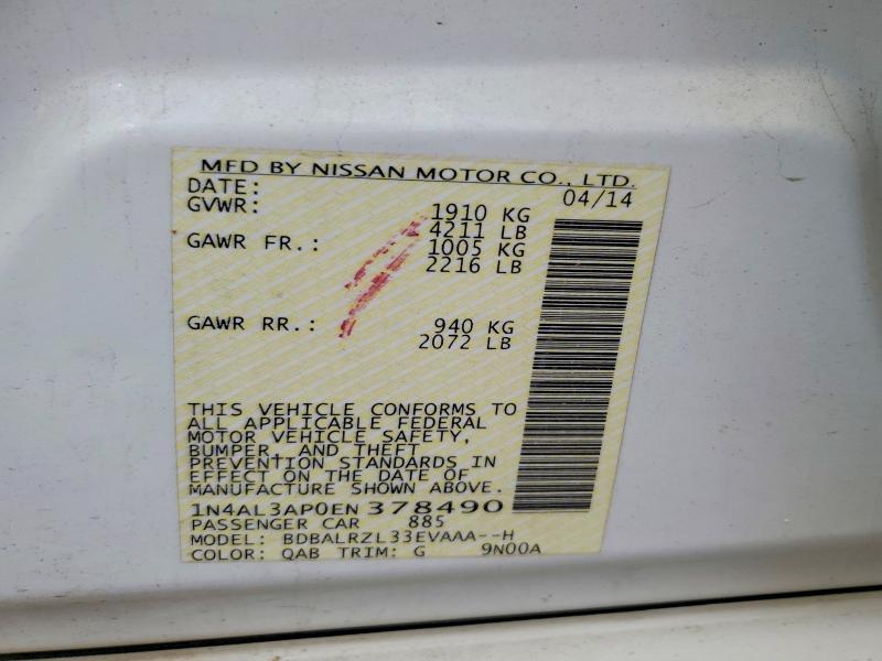 67736926 :رقم المزاد ، 1N4AL3AP0EN378490 vin ، 2014 Nissan Altima مزاد بيع